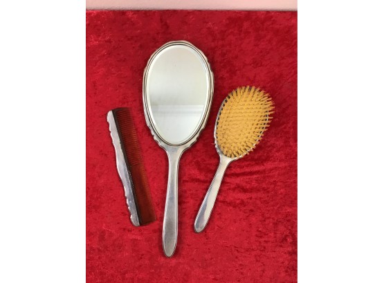 Vintage Sterling, Monogrammed  Vanity Mirror Brush And Comb