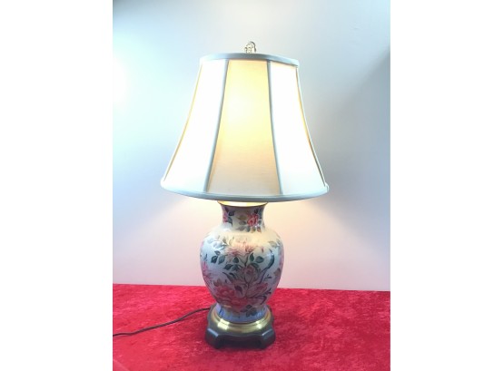Signed Stunning  White Lamp With Floral Design