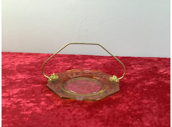 Glass Floral Tray With Gold Colored Handle