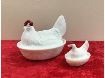 Lot Of 2 Hen Shaped Dishes With Lids