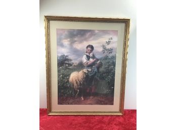 Early Girl With Sheep Signed Print