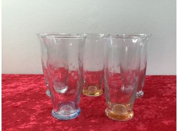 Lot Of 5 Etched Floral Glasses