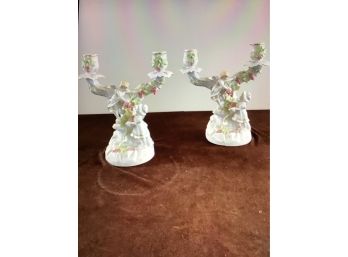 Early Pair Of Marked Angel Candle Holders