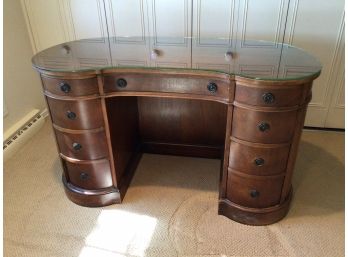 Beautiful Rounded Solid Wood Desk With Glass Top
