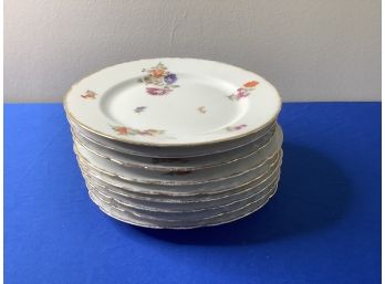Lot Of 9 Marked Dessert Plates With Simple Floral Design
