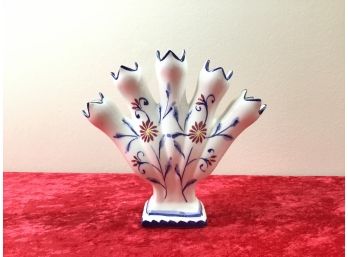 Portugal Hand Painted Vase With Burgundy And Blue Flowers