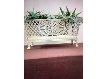 White Planters And Artificial Plants Lot Of 2