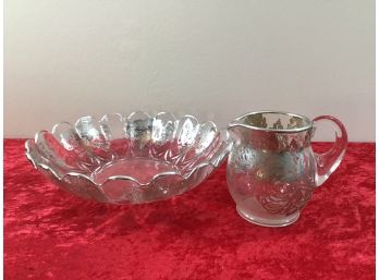Sterling Silver Trimmed Dish And Pitcher Lot