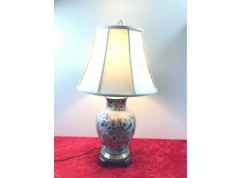 Signed Stunning  White Lamp With Floral Design