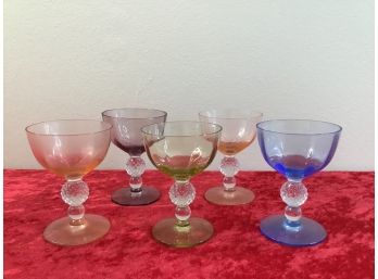 Lot Of 5 Colored Cordial Glasses