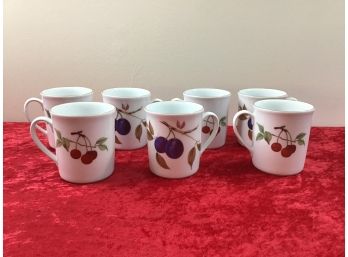 Lot Of 7 Royal Worcester Fine Porcelain Evesham Mugs