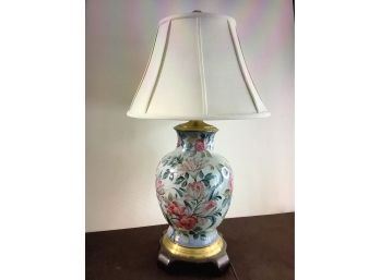 Hand Painted Floral And Gold Colored Table Lamp With Round Shade