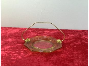 Glass Floral Tray With Gold Colored Handle