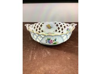 Marked Basket Decorative Bowl With Flower And Butterfly Design