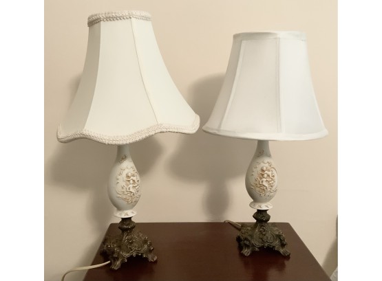 Pair Antique Cherub Boudoir Lamps