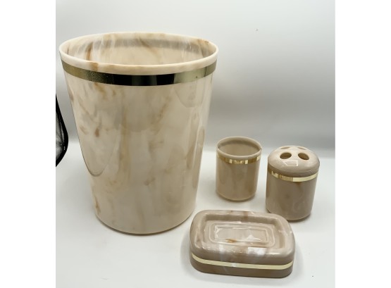 Bathroom Set ~ Trash Can, Soap Dish , Tootbrush Holder And Cup