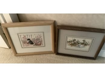 2 Valerie Pfeiffer Pencil Signed Lithograph Cats
