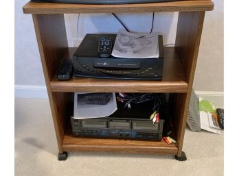 TV Stand, Zenith VCR & Technics Double Cassette Deck