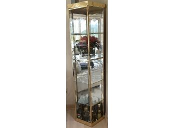 Brass And Glass Mirrored Backed Curio Cabinet With Glass Shelves