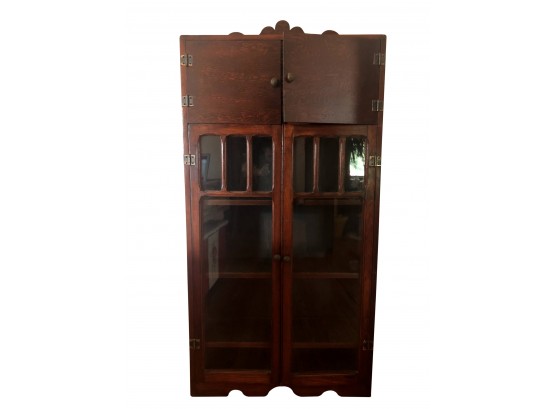 Vintage French Provincial Cherry Wood Cabinet With Glass Doors