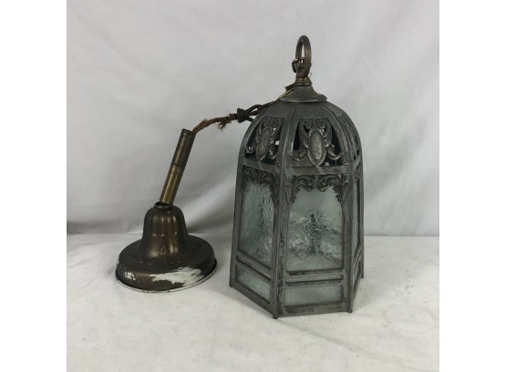 Vintage Brass Bell Shape Hanging Entry Lamp With Glass Shade
