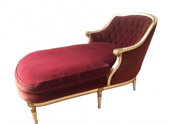 Early 1900s French Provincial Style Red Velvet Chaise Lounger 'fainting Couch' - Hibritern Chair Co.