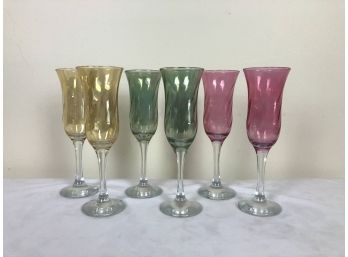 Colored Glass Champagne Flutes - 6 Pieces