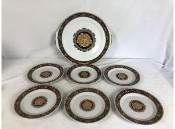 Rare Vintage Limoges Bacchus God Of Wine Dessert Plates And Cake Plate - 7 Pieces