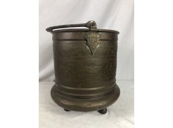 Vintage Etched Brass Footed Kindling Bucket