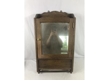Antique Solid Oak Medicine Cabinet With Mirror