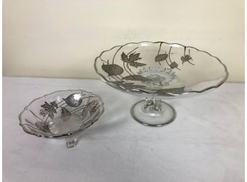 Vintage Glass Cake Tray And Candy Dish - 2 Pieces