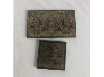 1940s Volupte Enameled Art Compact And Cigarette Case - 2 Pieces