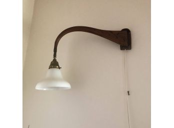 Wood And Milk Glass Wall Mounted Lamp