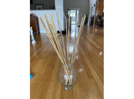 Glass Vase With Bamboo Rods Decor Piece