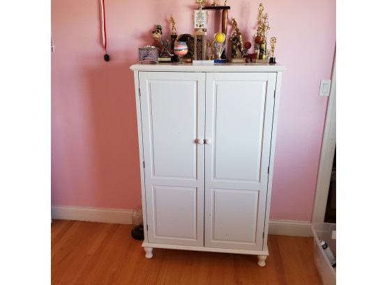 Stanley Furniture: Three Piece Painted White Wood Childrens Bedroom Set- 4 Drawer Chest, Cabinet, & Twin Bed