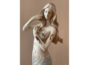 Lovely Carved Wood Mermaid Statue