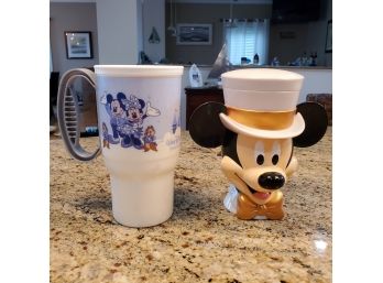 Two Walt Disney Drinking Cups-  Mickey Mouse Hat Lid Cup & Walt Disney World Mickey , Minnie & Friends