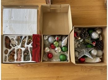 Lot Of Christmas Ornaments And Statuary Figurine