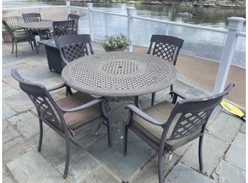 Solid & Sturdy Metal Patio Table With Slot For An Umbrella & 4 Chairs W/Comfy Seat Cushions (Set #2 Of 2 Sets)
