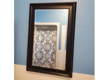 Large Vintage Wood Framed Wall Mirror With Beveled Glass