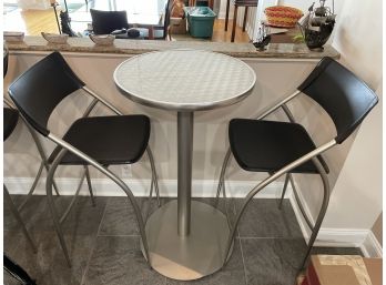 High Top Bar Stool Table With Lovely Brushed Metallic Tops & With Two Chairs (Set #1 Of 3 Sets)