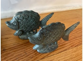 Lovely Metal Mermaid And Fish Statue Set