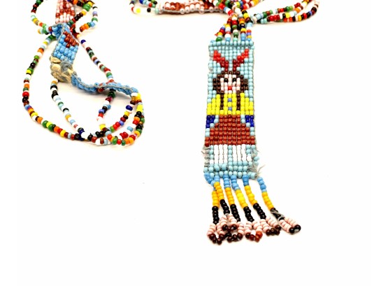 Native American Beaded Necklace And Leather Pouch