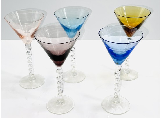 Set Of 5 Multi Color Champagne Glasses