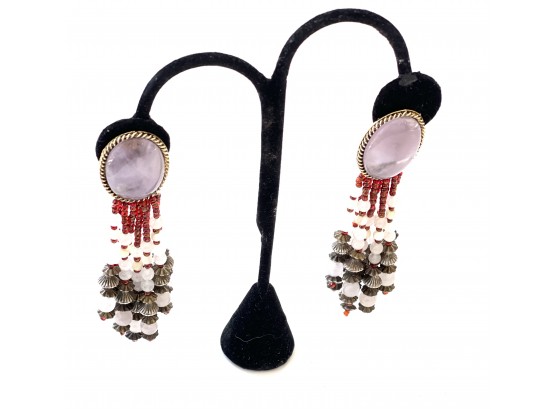 Vintage Beaded Clip Earrings Pearl Center