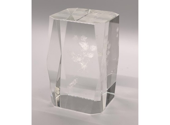 Clear Glass Floral Etching Paper Weight