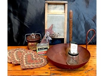 Lot Of Vintage And Contemporary Country Style Items Including Hand Washboard