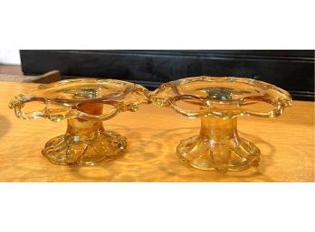 Pair Of Amber Glass Compotes