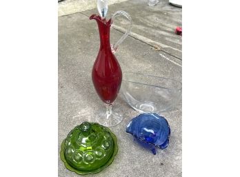 Lot Of 3 Pieces Colored Glass