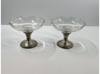 Pair Of Glass Silver Plated Compotes